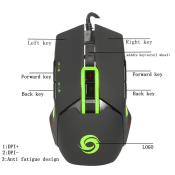 

Nine-key left and right hand design game mouse suitable for laptop 3200DPI optical LED breathing light adjustable button wired