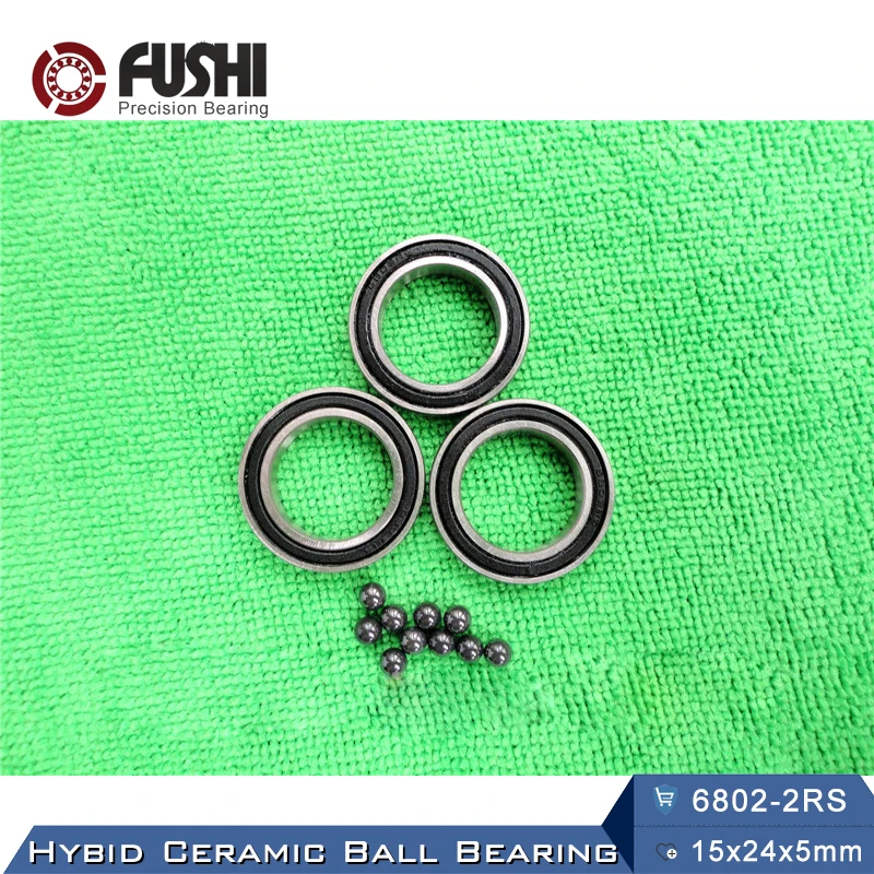 1 PC 6802 Hybrid Ceramic Bearing 15x24x5mm ABEC-1 6802RS Si3N4 Ball Bearings