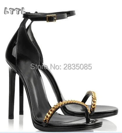 Boucle Sapato Femmes Verni Chaussures Talons D'été Hauts Feminino Sandales Sexy Noir Chaîne Pic Sangle Cuir Stiletto As En Agrémentée Or 7wCTqIx