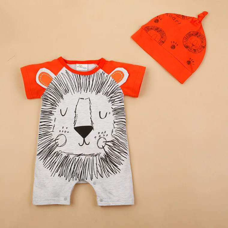Одежда для новорожденных Детский комбинезон с изображением животных+ шапка, комплект одежды для маленьких девочек, хлопковый Детский костюм с принтом панды, Комбинезоны для маленьких мальчиков - Цвет: T
