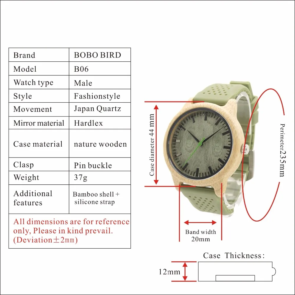 BOBO BIRD B06 бамбуковый чехол с зеленым циферблатом деревянные часы мужские модные кварцевые часы с зеленым силиконовым ремешком holz armbanduhr