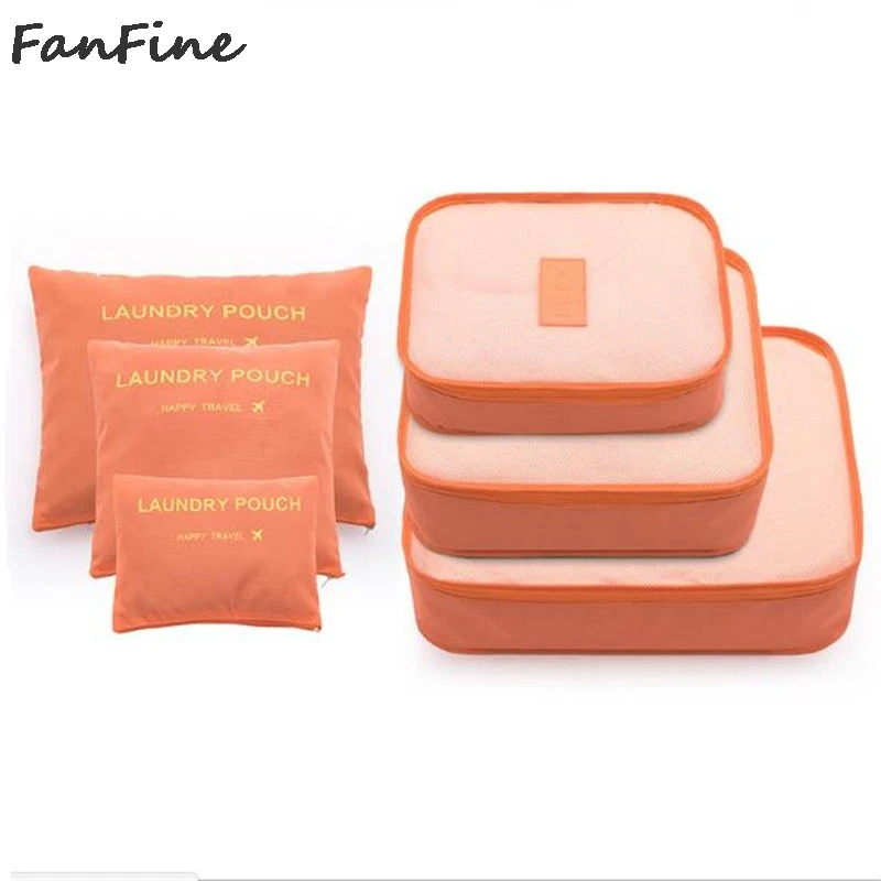 FanFine 6 шт./компл. Мода Большой Ёмкость нейлоновые молнии Водонепроницаемый Для женщин сумка для путешествий Органайзер куб для упаковки Для