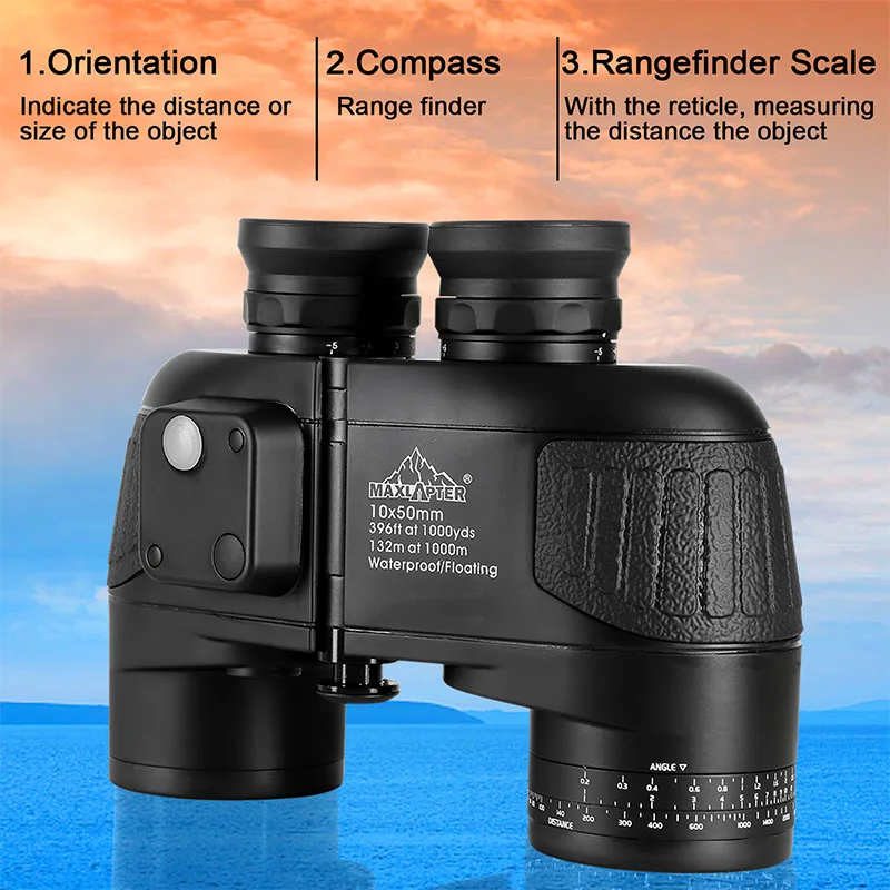 Military Binoculars Professional Telescope Rangefinder 10x50 Prismaticos Nitrogen-filled Waterproof BAK4 Prism Adults MAXLAPTER 