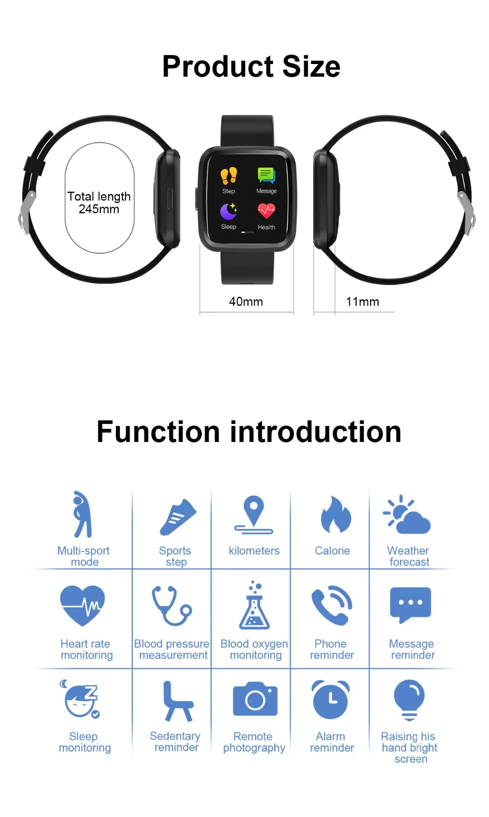 Смарт-часы для мужчин и женщин Y7P Android водонепроницаемые измерительные часы для измерения артериального давления спортивные часы для измерения сердечного ритма