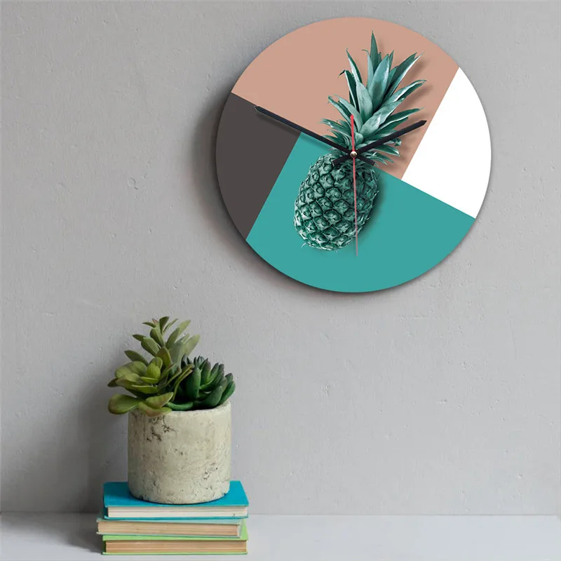 Ins creative wall clock living room home decoration Nordic green plant clock wall hangings