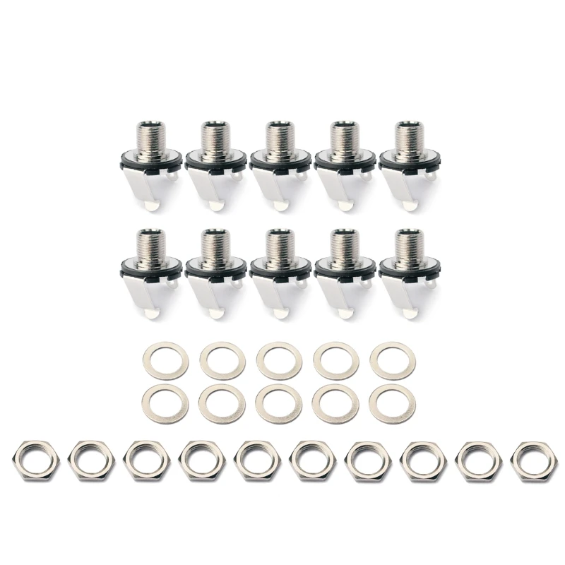 

10x Durable Black Mono Jack Socket For Electric Guitar Replacement Parts 6.35mm