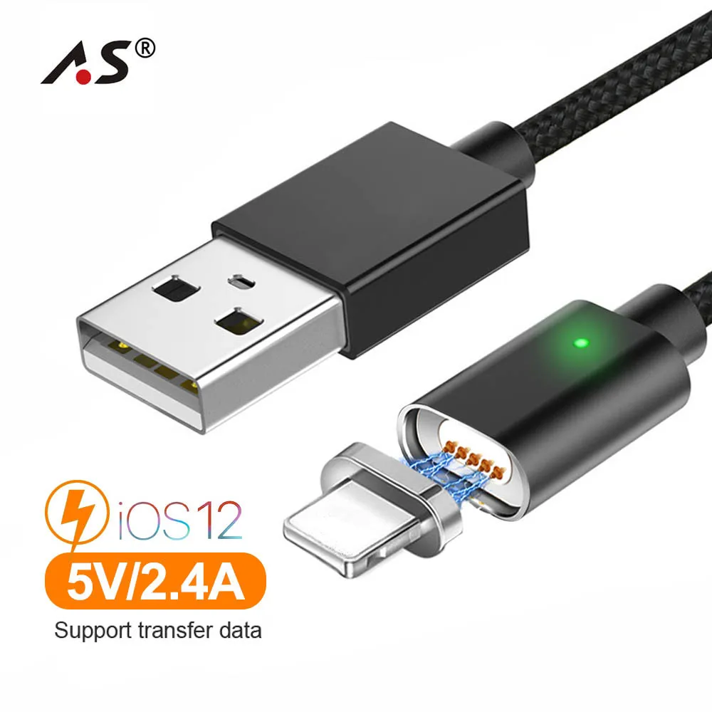 Магнитный кабель A.S для iPhone X XS Max 8 7 Plus зарядный провод 8-контактный usb-кабель 6S