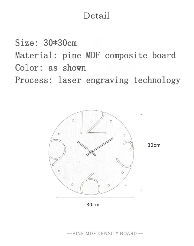30 см деревянные настенные часы простые круглые забавные цифровые бытовые диаграммы Креативные украшения большие цифры художественный натуральный