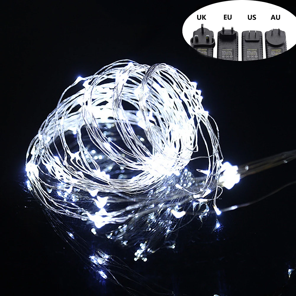 LED Copper Wire String Lights 10m 100 Leds Starry Lights+Power Adapter