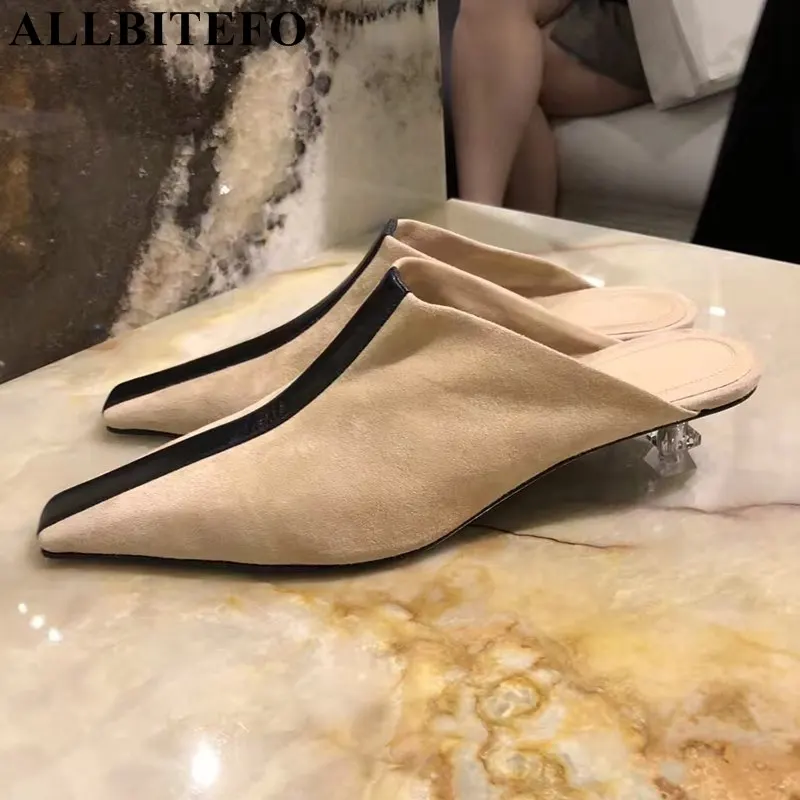 

ALLBITEFO natural genuine leather Transparent shoe heel fashion women high heel shoes summer cool girls high heels shoes woman