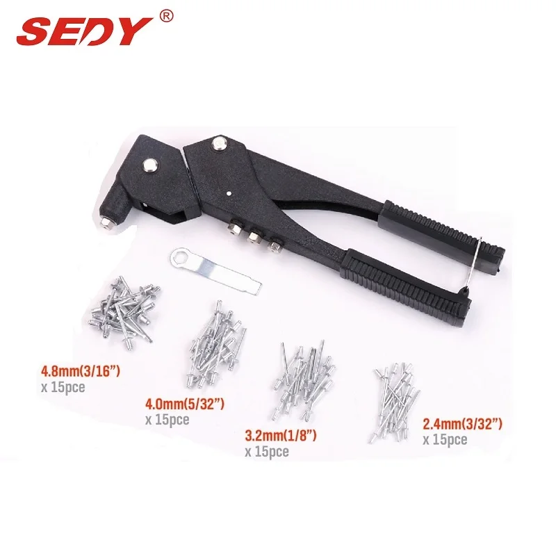 

SEDY 360 Swivel Riveter Gun Manual Light Weight Riveter Gun Kit 60pcs Blind Rivet Hand Tools Heavy Duty for Metal Woodworking