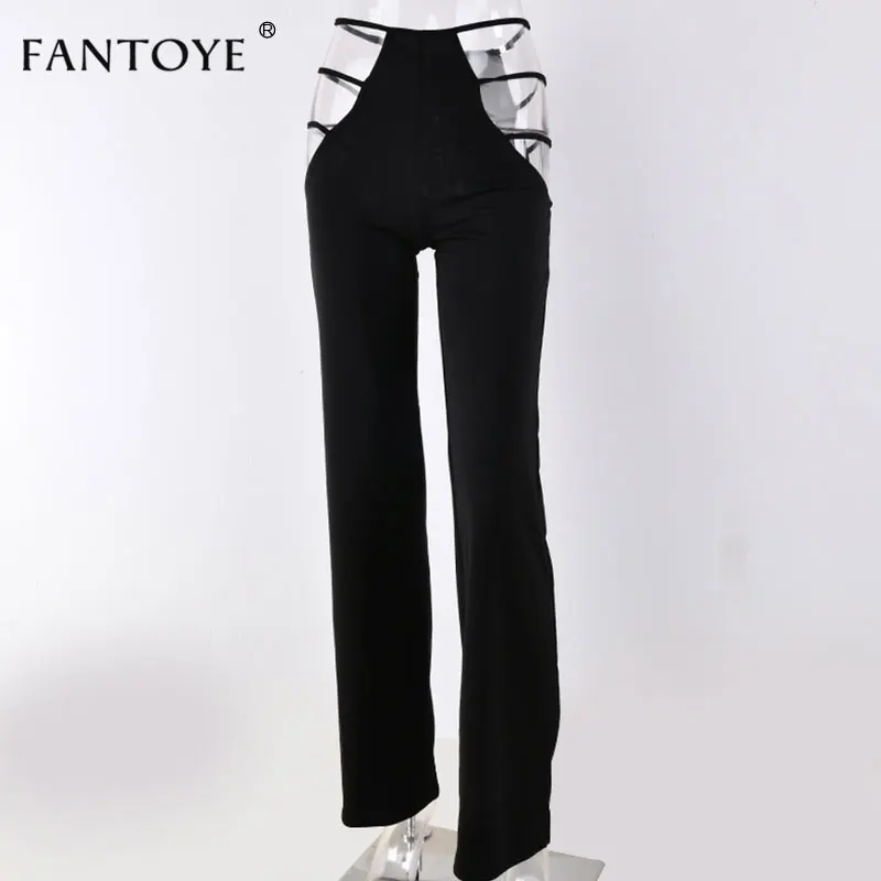 Женские расклешенные брюки Fantoye, широкие уличные штаны с высокой посадкой, с прорезями, на каждый день, на осень и зиму - Цвет: Black