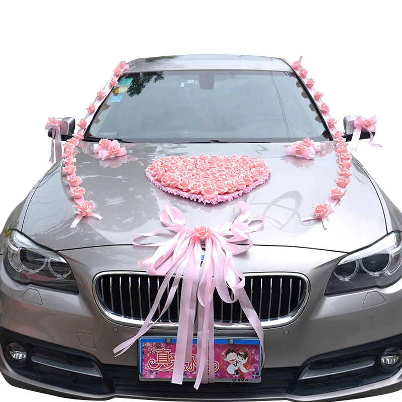 

Wedding Car Decorations Flower Kit Set Artificial Silk PE Rose Flower Ribbon Bows Romantic DIY Wedding Party Supplies