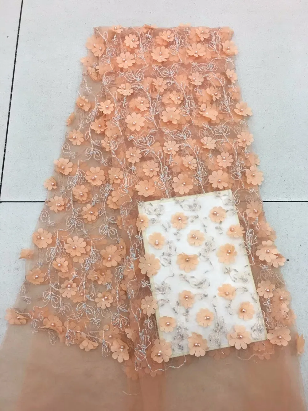 

African french lace great tulle fabric with 3D Appliques 5 yards