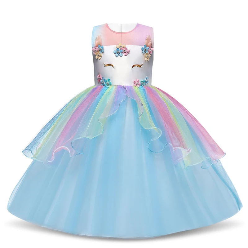 Летние Детские платья для девочек; платье с единорогом; костюм принцессы; праздничное платье пачка; детская одежда принцессы для девочек 4, 8, 10 лет