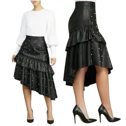 Для женщин мода Bodycon юбки пикантные вечерние Клубные Бисер Pu 2019 юбки для девочек осенне-весенняя Одежда элегантная Асимметричная юбка