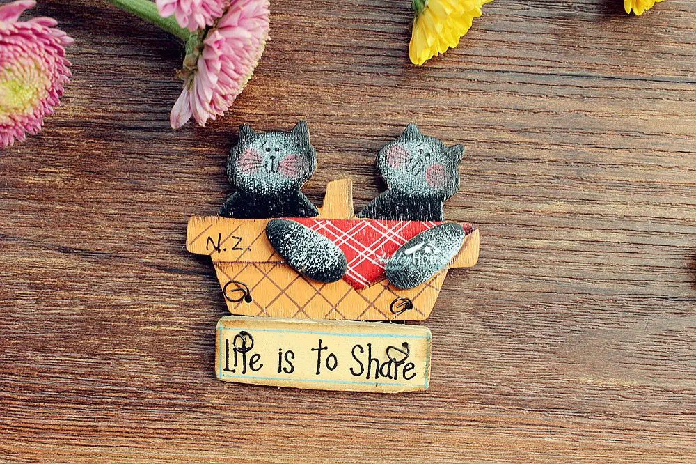 Two Black Cats, New Zealand Tourist Travel Souvenir Wooden Fridge