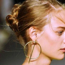 XIYANIKE nuevos pendientes de plata de oro de aleación grande exagerados para mujeres colgantes de círculo redondo pendientes largos Brincos Fiesta de la joyería E1034(China)