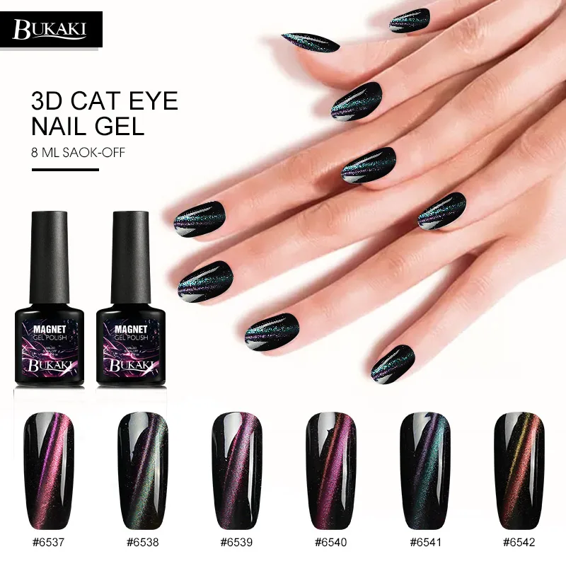 

BUKAKI Cat's Eye Nail Gel 6 Colors Gel Art Bling 3D Magnetic UV Gel Polish Esmalte Nail Art Glitter Gel Nail Hybrid Varnishes