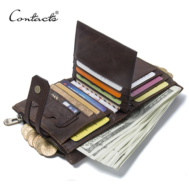 CONTACT S Genuine Crazy Horse Leather Mens Wallet Man Cowhide Cover Coin Purse Small Brand Male