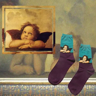 Мужские носки, осень и зима, Ретро стиль, искусство, Ван Гог, Фреска, всемирно известная живопись, масло, забавные счастливые носки