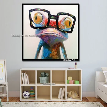 

Hand Painted Acrylic Canvas Oil Paintings Colorful Frog with Big Glasses Funny Kid's Room Decor Modern Abstract Animal Wall Art