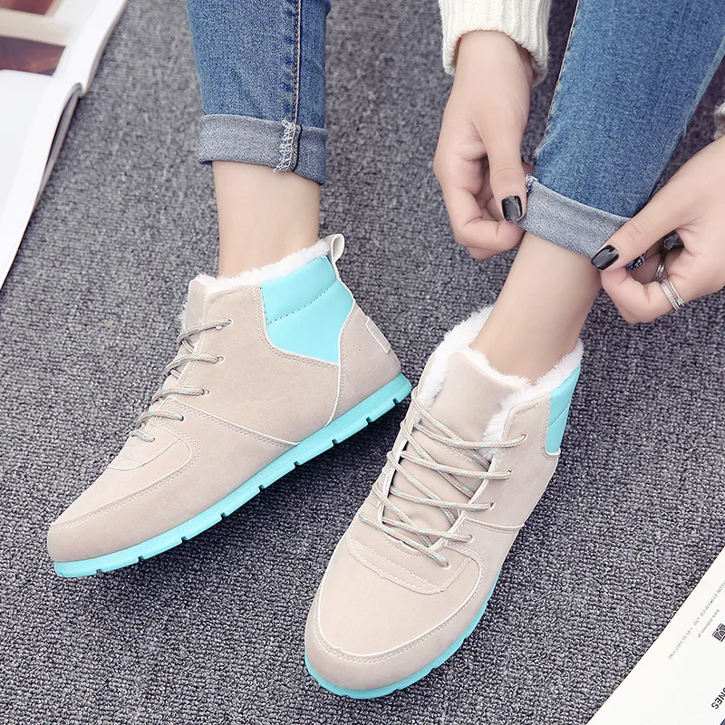 Boots Women Snow Boots Ankle Sneakers 2018 Winter Flat Faux Suede Fur Boots Fashion Lace-up Casual Shoes Woman High Quality