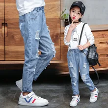 Jeans Baby Girl Cotton Hole Pants Fashion Autumn 2019 Light Blue Trousers Teenage School Girls Clothing Ripped Jeans for Kids spring jeans for girls kids designer ripped jeans baby girl tassels overalls children clothes cotton jag flares for girl blue