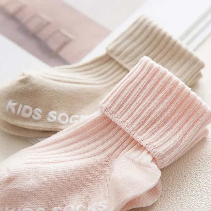 Однотонные Хлопковые вязаные детские носки, зимние носки для мальчиков и девочек, носки для малышей с резиновой подошвой, носки-Тапочки