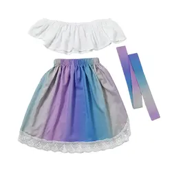 Летняя одежда для маленьких девочек на одно плечо, обернутый на грудь, гофрированая рубашка, топ + цветное кружевное боковое платье для От 1