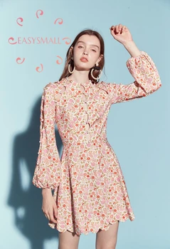 

EASYSMALL Zimmer Women dress Summer Victorian French Sexy Hollow button high-end Slim sweetwear High Waist short sleeve Dresses