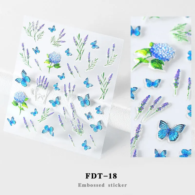 5D акриловые Выгравированные Цветочные наклейки для дизайна ногтей самоклеющиеся рельефные контуры цветок лист наклейки Лето Водные Аксессуары для маникюра - Цвет: FDT-18