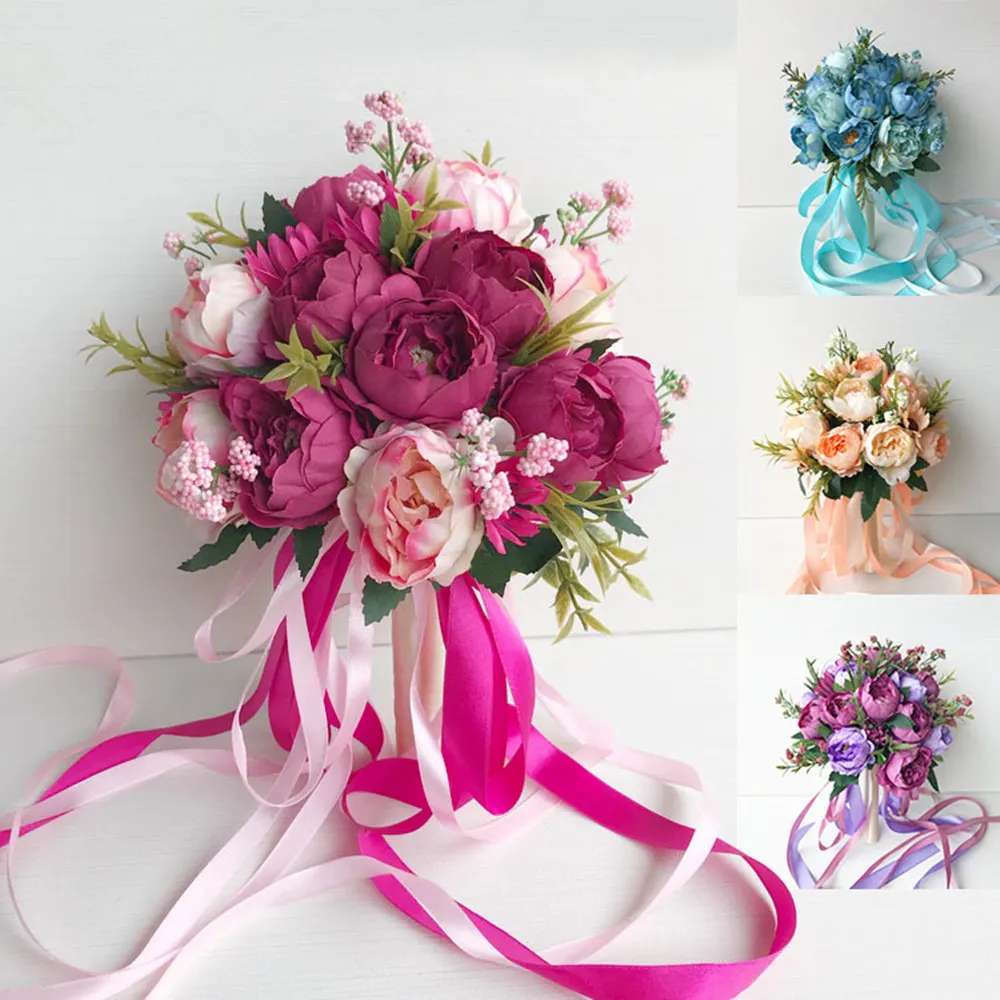 YO CHO Свадебный букет невесты, держащий букет, искусственный шёлковый пион, цветы, белый, розовый, сделай сам, вечерние украшения для дома, украшения для стола