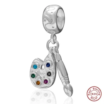 

Hot Sale Palette and Paint Brush Charm 925 Sterling Silver Pendant fit for Bracelet Necklace 925 Sterling Silver Fine Jewelry
