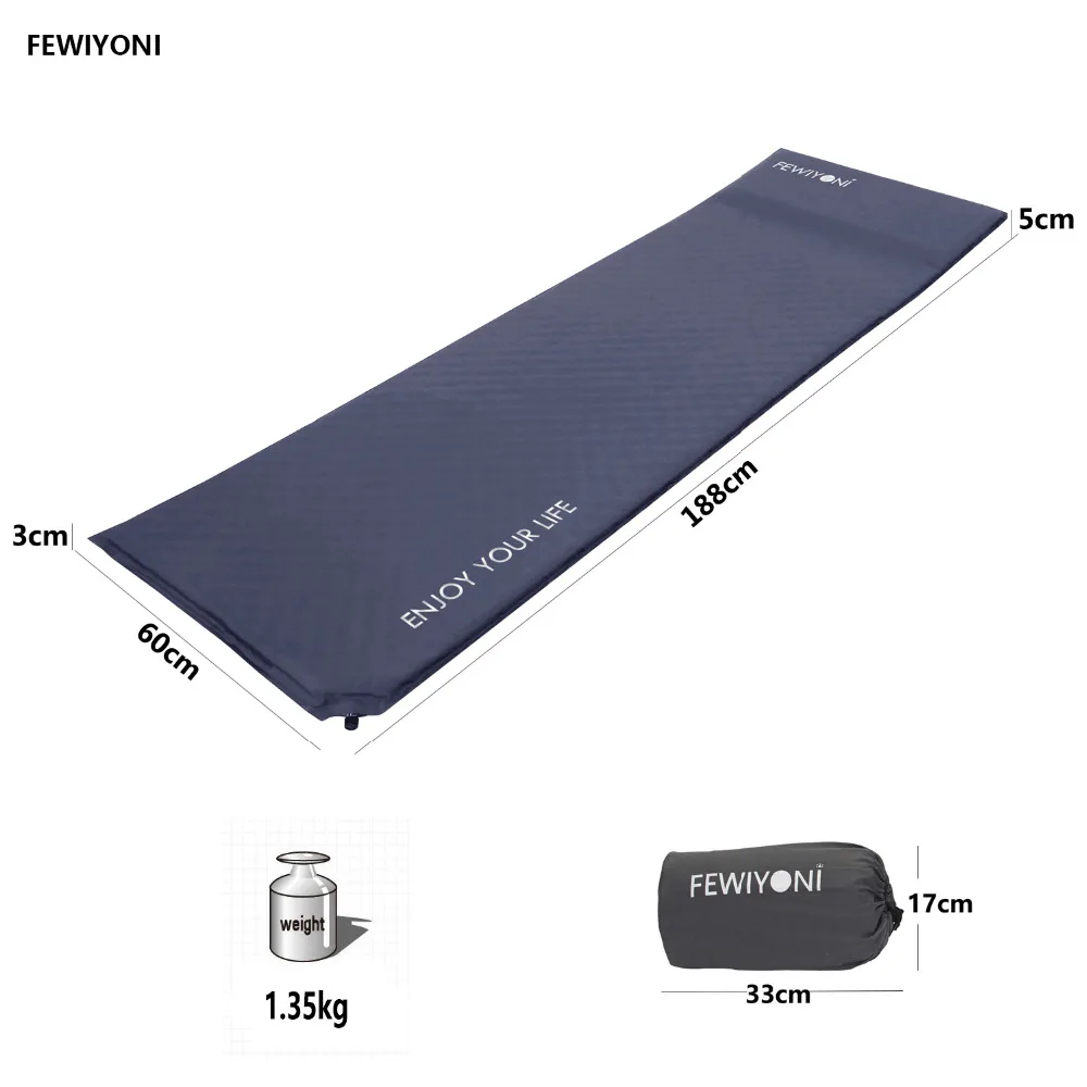 الذاتي النفخ التخييم حصيرة خفيفة فراش دائم أكسفورد PVC وسادة النوم للتخييم التنزه 188x60x3.0 cm