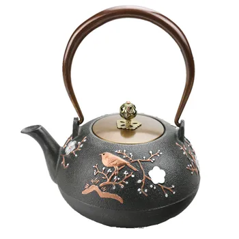 

1L New Cast Iron Tea Pot Southern Japanese Kettle Hand-painted Magpie Peanut Creative Drinkware TeaPot Free shipping