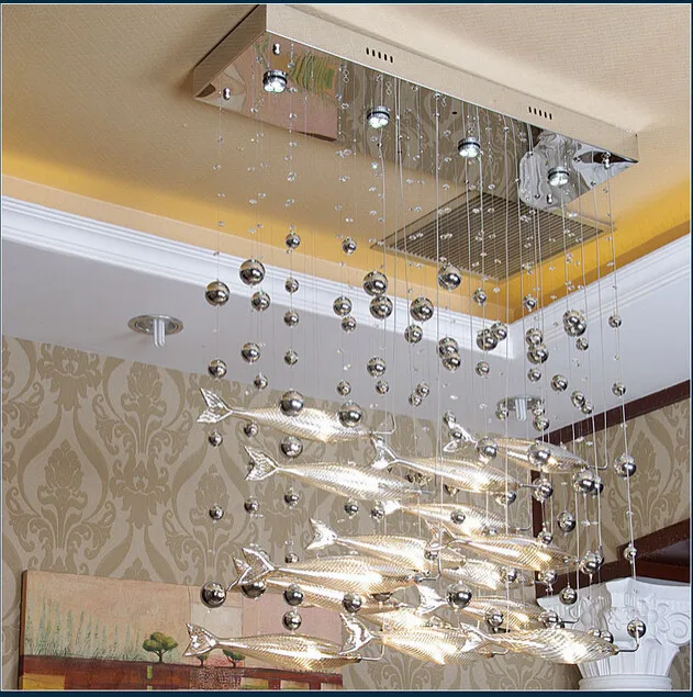 Новинка, креативная хрустальная люстра в виде летающей рыбы для ресторана, гостиной, столовой, декора