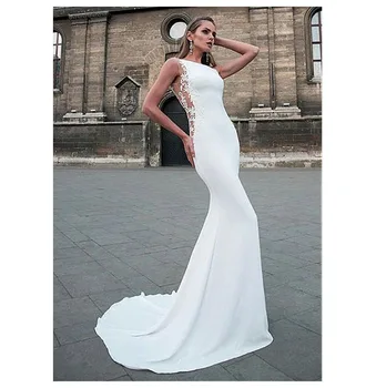 

LORIE Wedding Dresses 2019 Mermaid Style Soft Satin Appliques Lace Beach Bride Dress Sexy Mermaid Wedding Gown