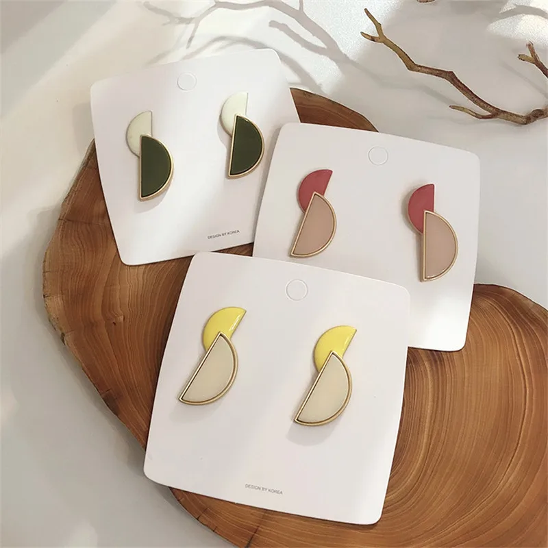 

EARS HIGH 2019 Korean New Fashion Semicircle Geometric Colorful Drop Glaze Stud Earrings For Girls Cute Jewelry Pendientes Mujer