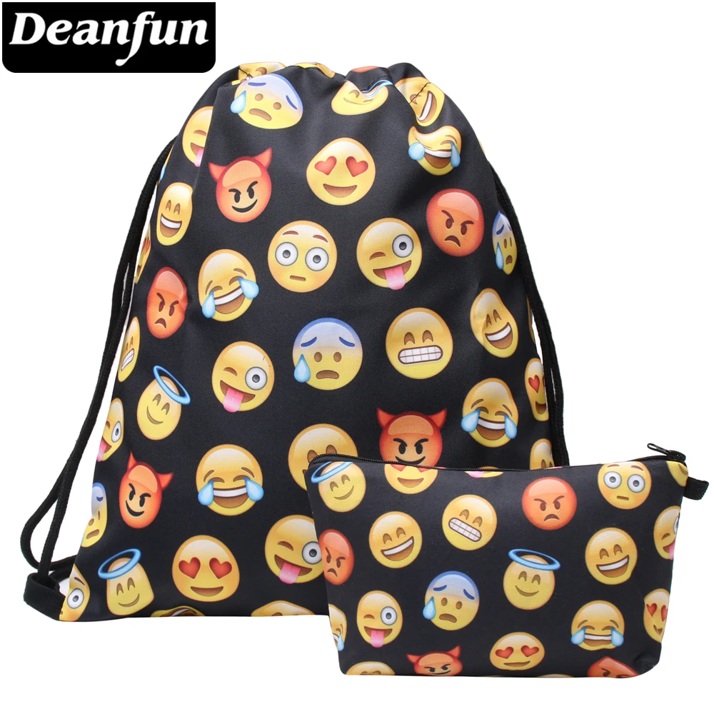 Deanfun 2 шт./компл. Drawstring сумка 3D напечатано черный Emoji модные школьные сумки для девочек 024