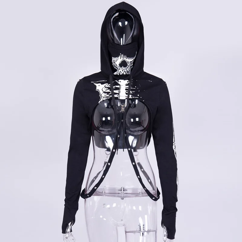 Gothic 3D skull print skeleton hoodies Baroque Drawstring Hooded Gothic Punk Darkness turtlenek hip women chain Mask streetwear Gothic 3D skull print skeleton hoodies Baroque Drawstring Hooded Gothic Punk Darkness turtlenek hip women chain Mask streetwear
