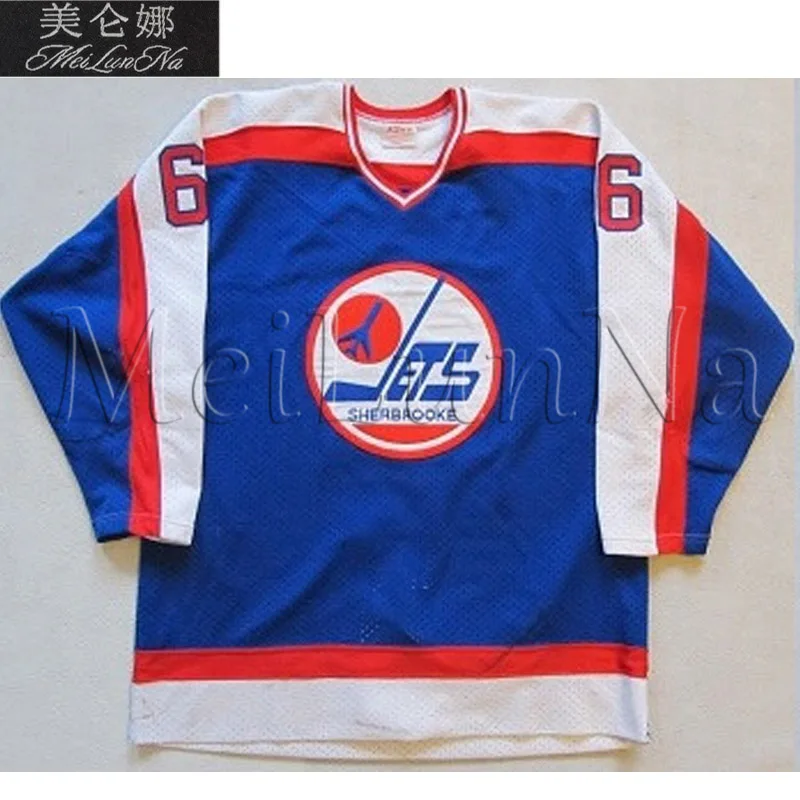 

MeiLunNa Custom AHL Sherbrooke Jets Hockey Jerseys 6 Seppa 12 Eaves 20 Whelton 23 Tom Gibson Home Road Sewn On Any Name NO. Size
