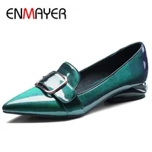 ENMAYER Low Heels Pumps Shoes Woman Patent Leather Office Ladies Shoes Buckle Strap Plus Size 34-42 Pointed Toe Slip-on Pumps venchale shallow slip on convenient 2018 new arrival high heels pointed toe woman plus size shoes genuine leather woman pumps