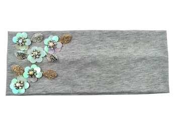 

P-17255 2017 newest fashion yoga band stretch flower plain metalic silver and gold leaf hair fascinators crystal women hair band