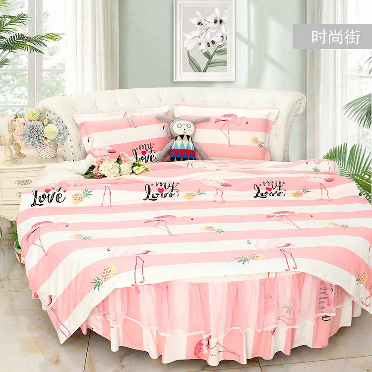 Perfect LACE ROUND Corner Bed Europe Orange color Flower Bedding sets Cotton Round Double Bed sheet Duvet cover Pillow case Bedskirt 6