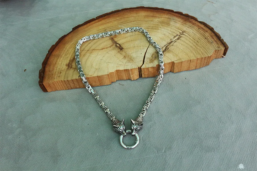 lanseis 1pcs men Cool necklace stainless steel wolf head chain viking men necklace 6mm x50cm or 6mmx 60cm