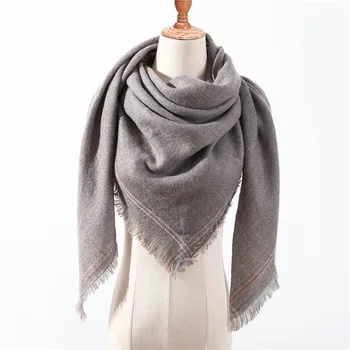 

2019 winter triangle Solid color scarf pashmina plaid scarf quality wool cashmere fashion shawl tassels women head scarf poncho