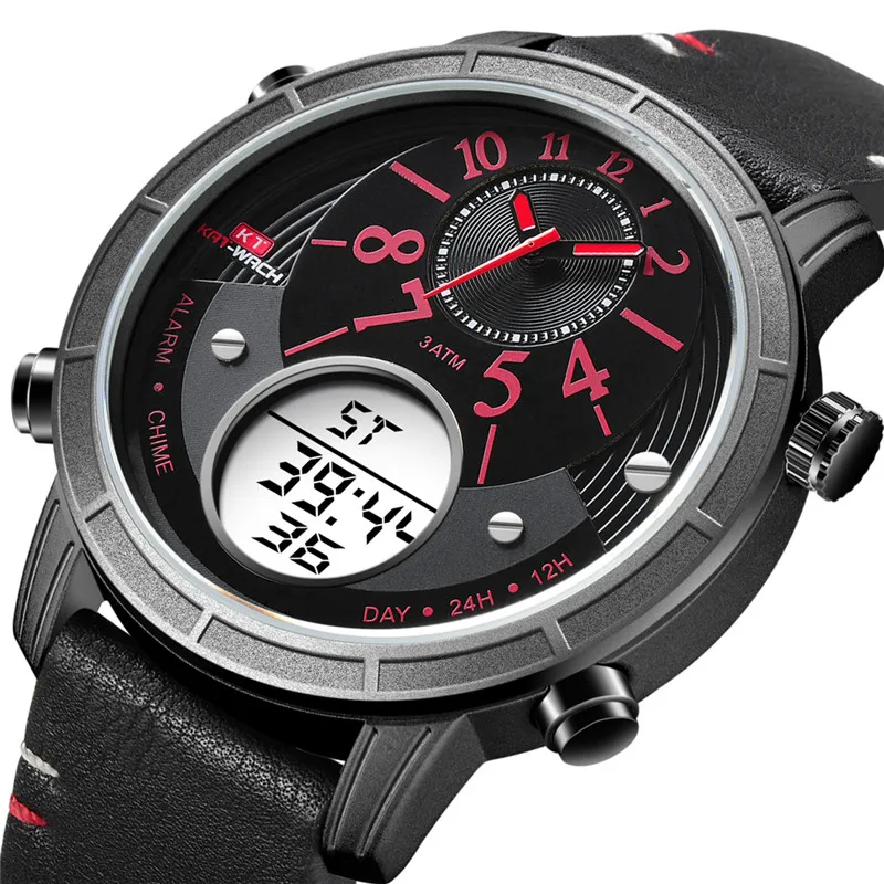 

Men's New Watch Two Movement Dual Time Support Digital and Quartz Hands display afford Washing, Swimming New Sports Watch