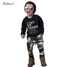 ARLONEET/Одежда для маленьких мальчиков осенне-зимний комплект с длинными рукавами, топ с буквенным принтом, камуфляжные штаны Детский комплект, детская одежда для мальчиков