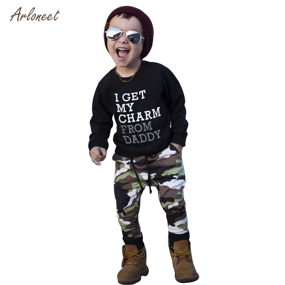 

ARLONEET toddler boy clothes Fall Winter Long Sleeve Set Letter Top Camouflage Pants Children's Set kids clothes boys 2018